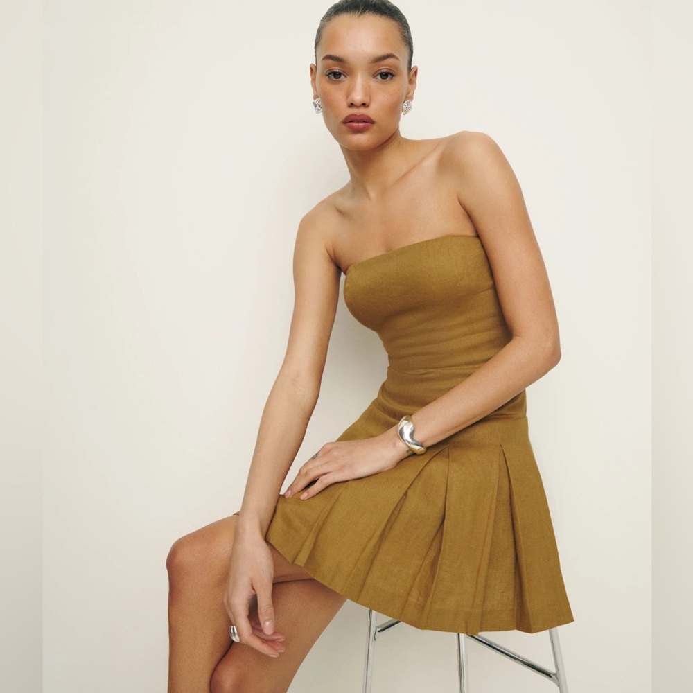 Reformation Strapless Tan Mini Dress